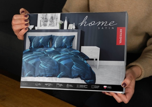Pościel satyna bawełniana Home Satin granatowa 160x200 w liście
