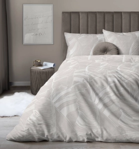Pościel satyna bawełniana Home Satin beżowa 160x200 w liście
