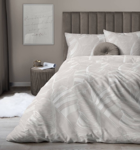 Pościel satyna bawełniana Home Satin beżowa 220x200 w liście