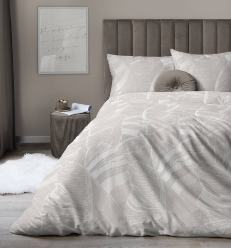 Pościel satyna bawełniana Home Satin beżowa 220x200 w liście