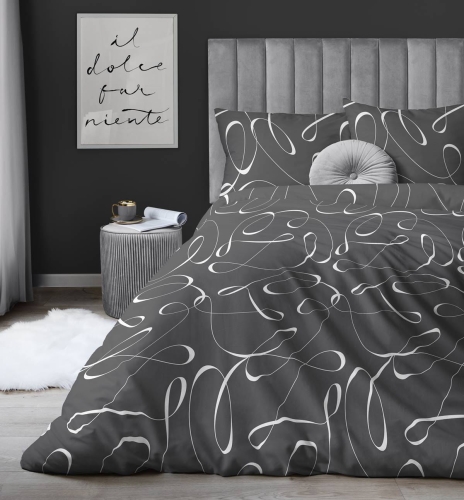 Pościel satyna bawełniana Home Satin 220x200 grafitowo biała