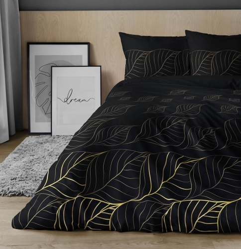 Pościel satyna bawełniana Home Satin 140x200 czarna w złote liście
