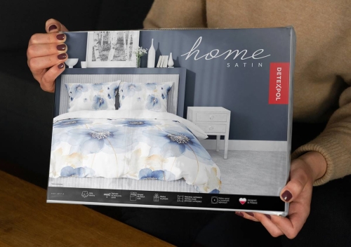Pościel satyna bawełniana Home Satin biała 180x200 w błękitne kwiaty