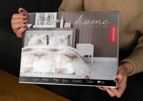 Pościel satyna bawełniana Home Satin biała 180x200 w brązowe kwiaty