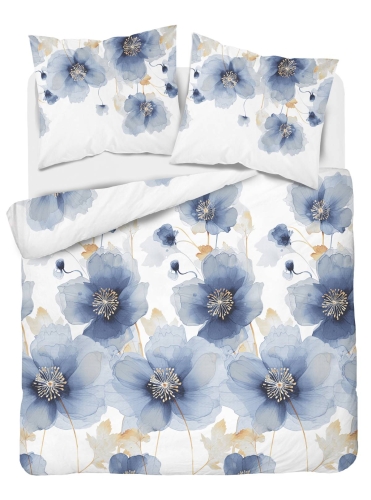 Pościel satyna bawełniana Home Satin biała 220x200 w błękitne kwiaty