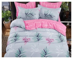 Komplet pościeli dwustronnej popielato różowej 220x200 w liście