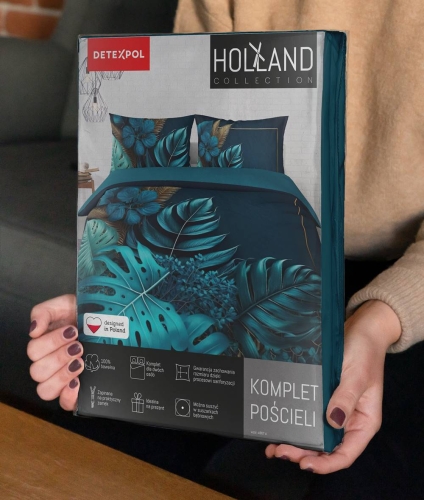 Pościel bawełniana Holland 160x200 w turkusowe liście