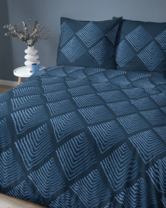 Pościel bawełniana 100% granatowa 160x200 w geometryczny wzór