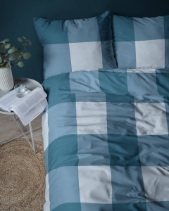 Pościel bawełniana 100% granatowo niebieska 160x200 w kratkę