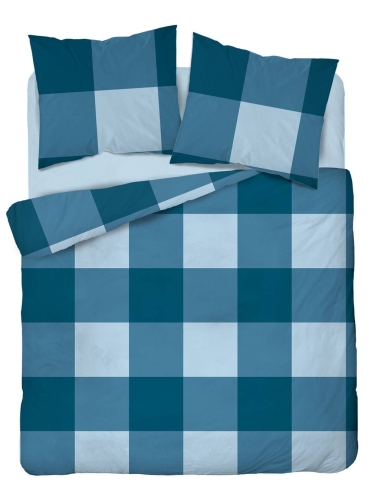 Pościel bawełniana 100% granatowo niebieska 160x200 w kratkę