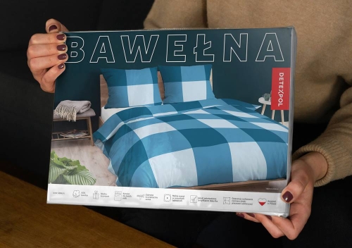 Pościel bawełniana 100% granatowo niebieska 160x200 w kratkę