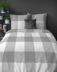 Pościel bawełniana 100% popielato biała 160x200 w kratkę