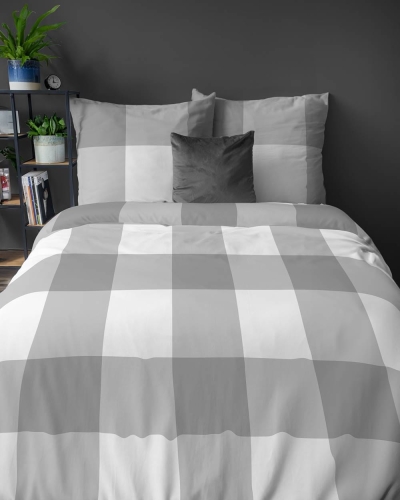 Pościel bawełniana 100% popielato biała 160x200 w kratkę