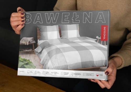 Pościel bawełniana 100% popielato biała 160x200 w kratkę