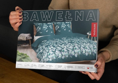 Pościel bawełniana 100% petrol 160x200 w listki