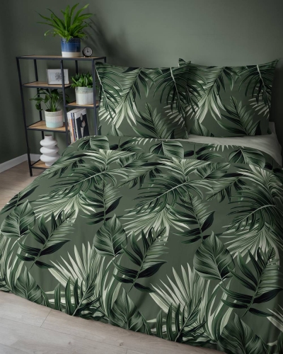 Pościel bawełniana 100% zielona 160x200 w liście