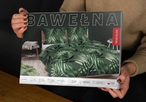 Pościel bawełniana 100% zielona 160x200 w liście