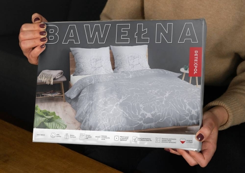 Pościel bawełniana 100% popielata 220x200 w kwiaty