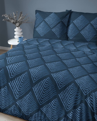 Pościel bawełniana 100% granatowa 220x200 w geometryczny wzór