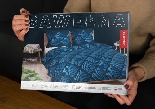 Pościel bawełniana 100% granatowa 220x200 w geometryczny wzór