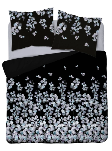 Pościel bawełniana 100% czarna 220x200 w listki