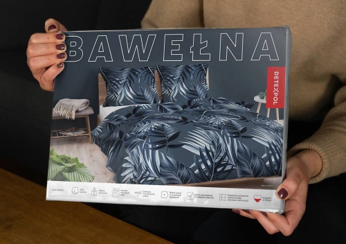 Pościel bawełniana 100% granatowa 220x200 w granatowe liście