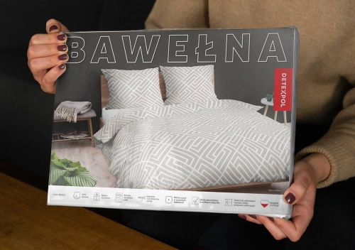 Pościel bawełniana 100% beżowa 220x200 wzór geometryczny