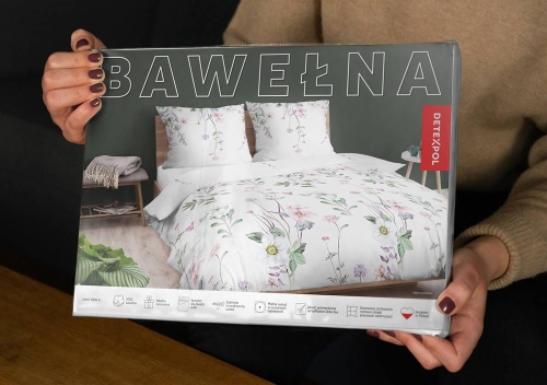 Pościel bawełniana 100% biała 220x200 w kolorowe kwiaty