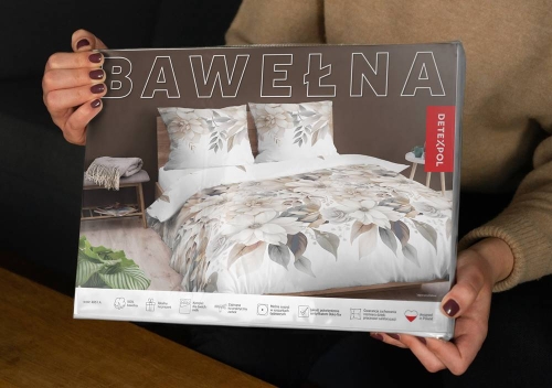 Pościel bawełniana 100% biała 220x200 w beżowe kwiaty