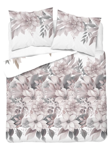 Pościel bawełniana 100% biała 220x200 w pudrowe kwiaty