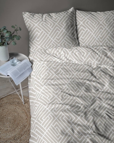 Pościel bawełniana 100% beżowa 160x200 wzór geometryczny