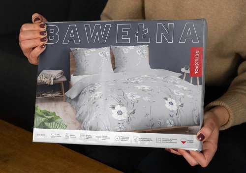 Pościel bawełniana 100% popielata 160x200 w jasne kwiaty