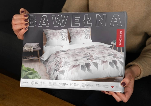 Pościel bawełniana 100% biała 160x200 w pudrowe kwiaty
