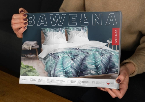 Pościel bawełniana 100% biała 160x200 w turkusowe liście
