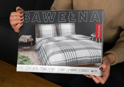 Pościel bawełniana 100% biało szara 160x200 kratka