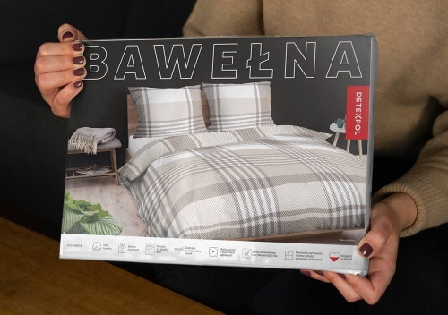 Pościel bawełniana 100% biało beżowa 160x200 kratka