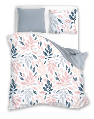 Pościel bawełniana Fashion 160x200 biała w kolorowe liście