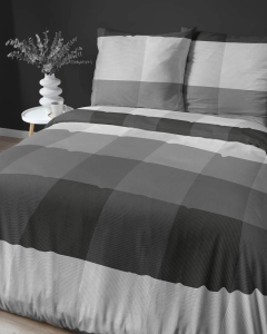 Pościel satyna bawełniana Home Satin 160x200 w czarno biało popielatą kratę