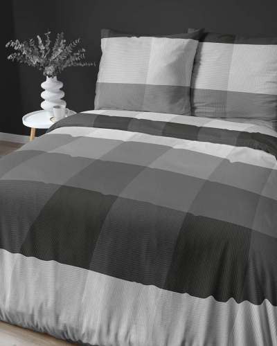 Pościel satyna bawełniana Home Satin 160x200 w czarno biało popielatą kratę