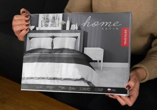 Pościel satyna bawełniana Home Satin 160x200 w czarno biało popielatą kratę