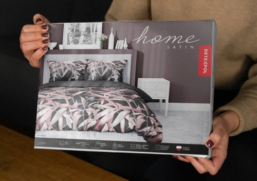Pościel satyna bawełniana Home Satin grafitowo różowa 220x200 w kwiaty