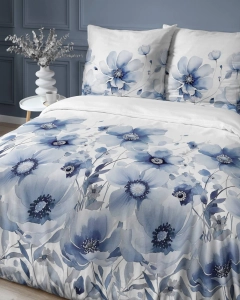 Pościel z satyny bawełnianej Home Satin 160x200 w błękitne kwiaty
