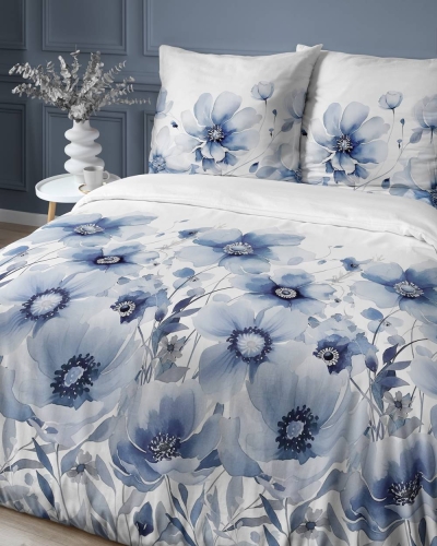 Pościel z satyny bawełnianej Home Satin 160x200 w błękitne kwiaty