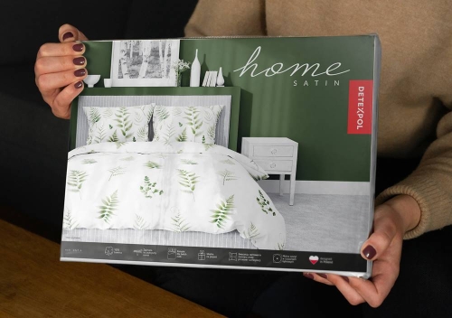Pościel z satyny bawełnianej Home Satin biała 160x200 w zielone gałązki