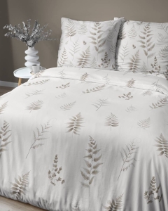 Pościel z satyny bawełnianej Home Satin biała 160x200 w beżowe gałązki