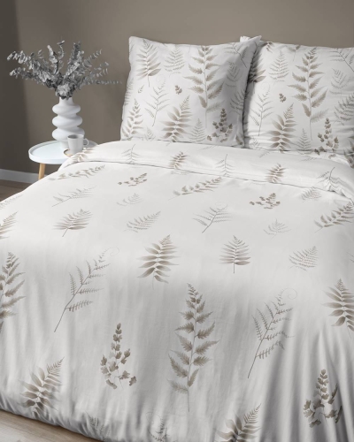 Pościel z satyny bawełnianej Home Satin biała 160x200 w beżowe gałązki