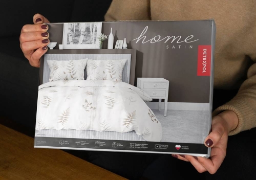Pościel z satyny bawełnianej Home Satin biała 160x200 w beżowe gałązki
