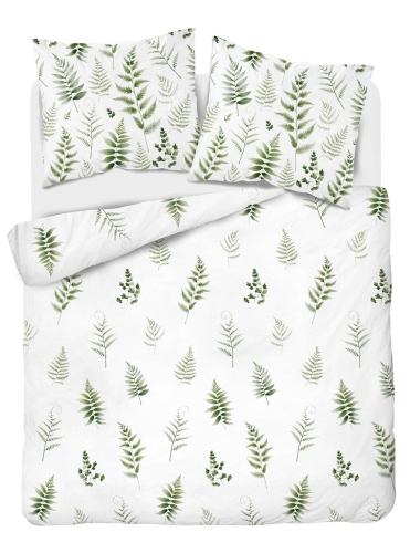 Pościel z satyny bawełnianej Home Satin biała 220x200 w zielone gałązki
