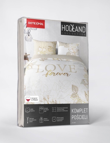 Pościel bawełniana biało beżowa Holland 160x200 Love Forever