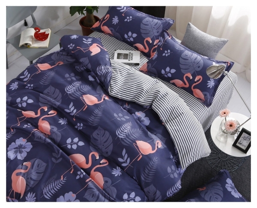 Komplet pościeli dwustronnej granatowej 160x200 we flamingi 